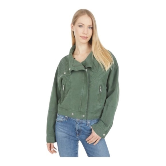 Avec Les Filles Washed Cotton Envelope Cropped Moto Jacket NWT - Picture 1 of 8